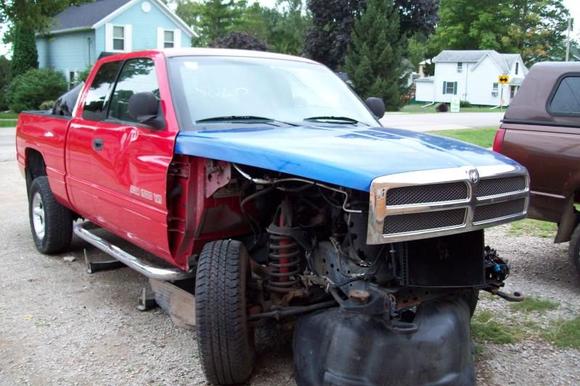 01 red ram with 97 hood and chrome grille