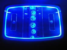 Pic of Floor with lights on.  Memphis logo's sand blasted in the glass.
