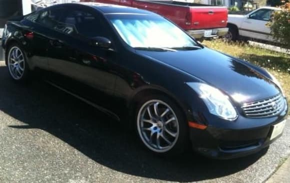 All stock 06 Black G35 6MT Coupe, Sport-tuned susp., 19&quot; Rays
