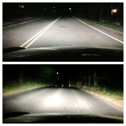 Top is with 5k h.i.d bulbs 
Bottom picture is with also 5k bulbs
And h.i.d conversion fogs. 
Super bright!