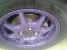 Mind the purple, lol. New brakes as well on both sides. Plan on getting them powder coated bronze.