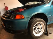 First time she’s had shoes on n a while.

-linkage and axles on (duh)
-dizzy on
-plug wires 
-last starter bolt
-black texture paint battery tie down and paint hardware 
-spark plug seperator painted and on
-ground wire to VC on (exposed contact under bolt)