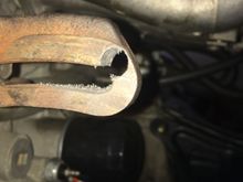 The hole in the alternator mount. Its not extremely pretty but it "should" not be an issue, The mount on the D16 is very different and i did not see a way to swap it over. I could have re-pinned the connector most likely but i am trying not to butcher the OBD2 harness.
