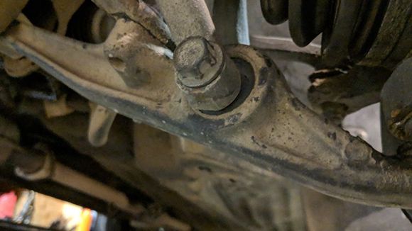 This is how bad the bushing was even with the car jacked up