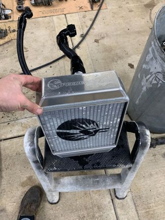 Speed factory race radiator. Have both an ends thermostat and water neck for the ls motor also. 