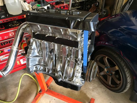 After hours with a wire wheel the block looked so good polished that I can't bring myself to paint it.