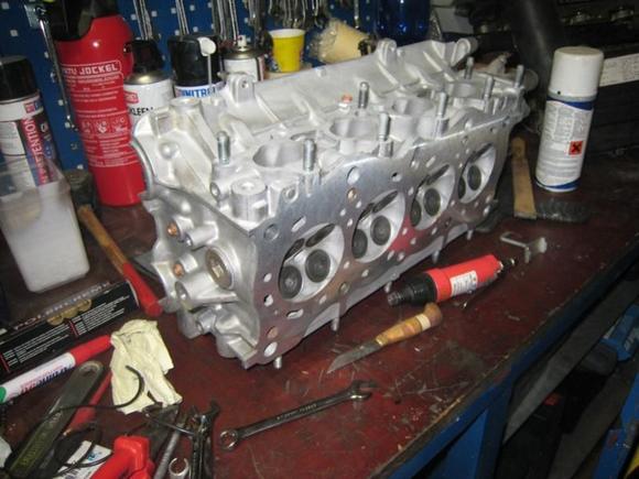 The head after I got it back from the valve shop. They installed new valves and valveseals and shaved it a bit.