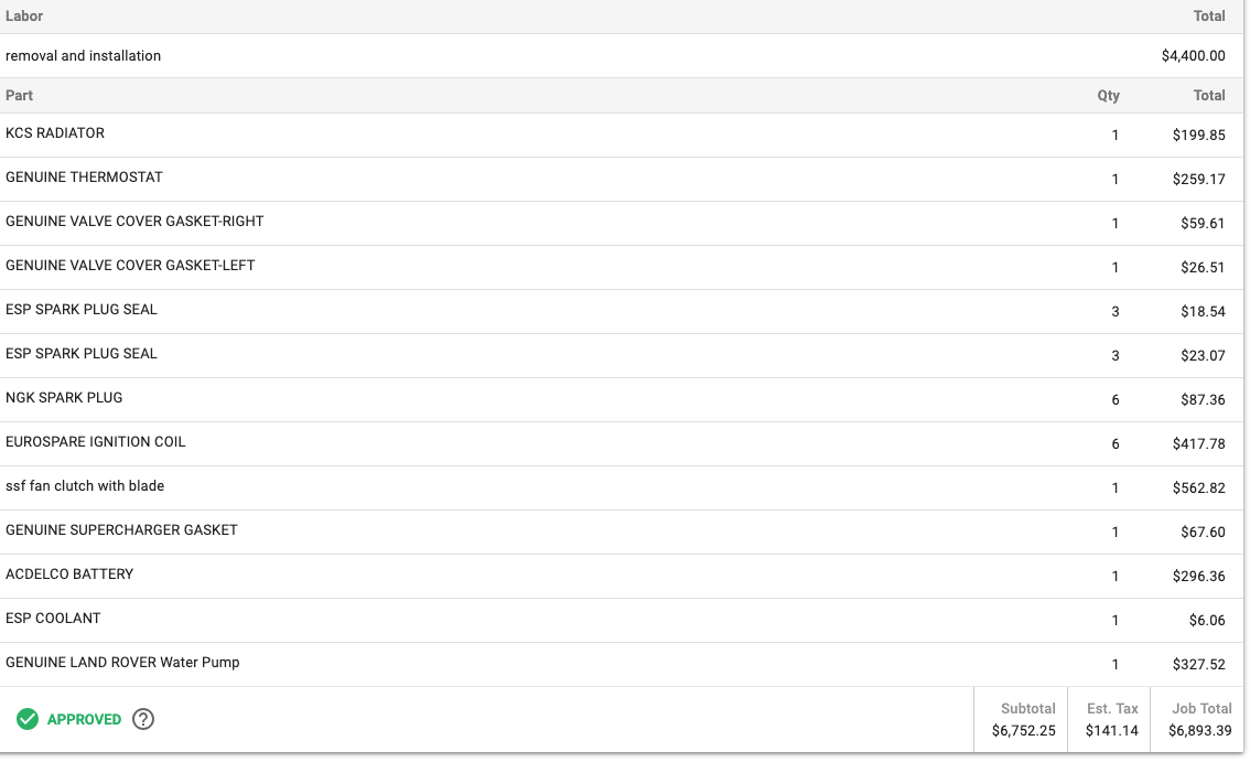 parts replaced in addition to the engine