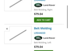 Land Rover LR 3 / Discovery 3 Belt Molding part numbers