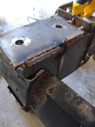 plated in, holes drilled and nuts welded on the inside (these were welded to the plate before I welded the plate on)