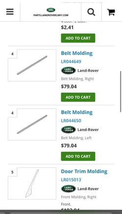 Land Rover LR 3 / Discovery 3 Belt Molding part numbers