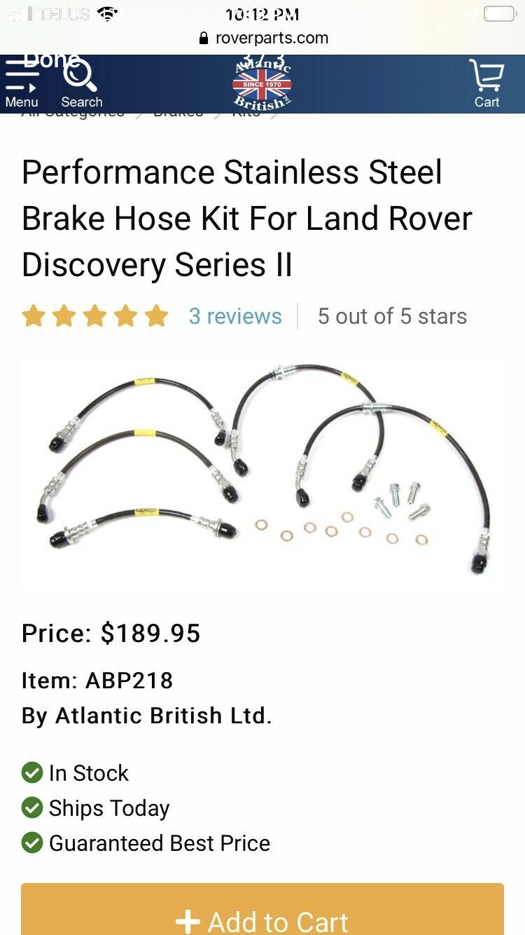 Brakes - Stainless steel brake hose kit - New - 1999 to 2004 Land Rover Discovery - Kitchener, ON N1R7J7, Canada