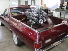 Borowski Race Engines 427ci LS7 with 4.5L Whipple supercharger in bed of our shop El Camino