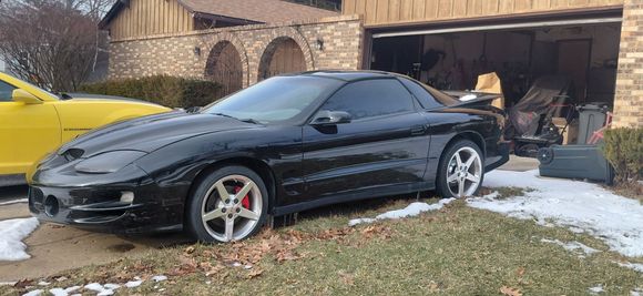 This is my 01 Trans Am. It has c6 Corvette rims with spacers, and a Firehawlk hood. I love this car. It makes 550 hp at the rear wheels. It hooks up, and goes straight. No turbo lag realy. Turbo size is 76/65.