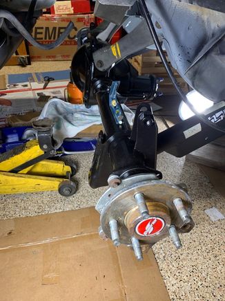 With the mechanical helpers, I got the rear end in place and installed.  You can see my Maximum Motorsports Extreme-Duty Rear Lower Control Arms installed.