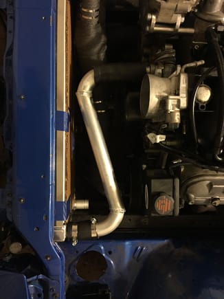 Looking down on the coolant pipe installed