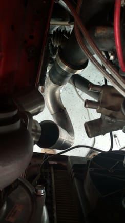 This was the tricky part. On the passenger side had to make a S and U curve from the manifold up the the turbo flange.