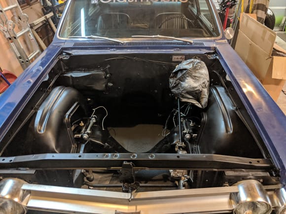 Cleaned, patched, and painted the engine bay, ready for the LS swap!