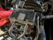 Where the piece was, now with the intake manifold off