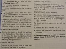 Nissan Maxima Owners Manual Alarm Info