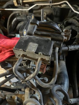 Where the piece was, now with the intake manifold off