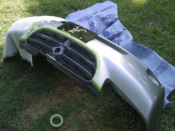 Taping off the bumper after it's removed.