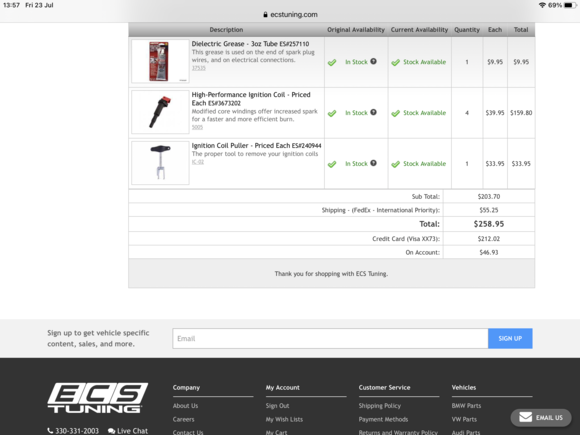 So there I go again. Ordered the parts from ECS Tuning USA…..