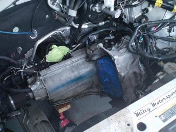 ZZP's 3000 Stall converter installed. It is essential to make sure the Torque Converter splines all the way and is sitting flush on the inside of the tranny.