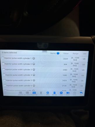 Here’s a shot of injector pulse width at 300 after the issue starts after 10 min or so 