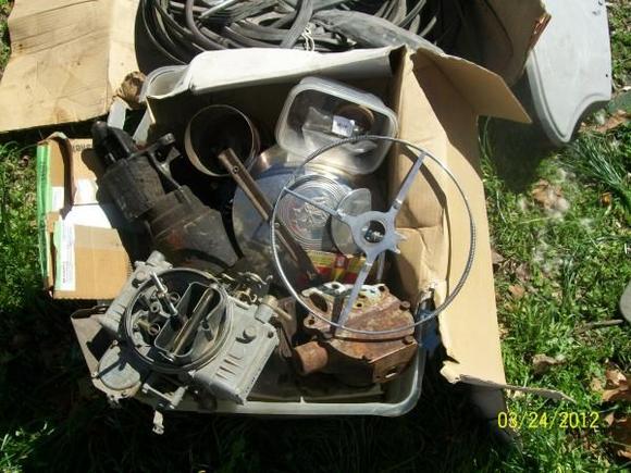 extra parts: starter, holly carb, middle ring to steering plus more