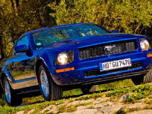 Mustang SS (Sabine's Stang) on 26 Oct 2008 with Vista Blue mirror covers.