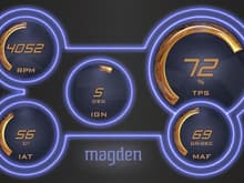 magden M.1b Performance Computer screen shot.  The computer outputs a video signal that can be displayed on most LCD screens.  If you have a composite video input or VGA input, you can see this on your car too.