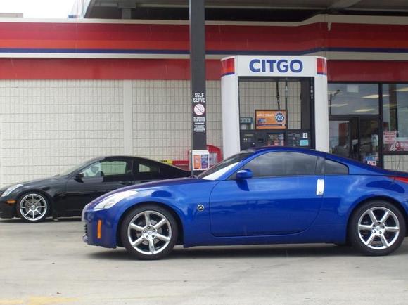 At the gas station.