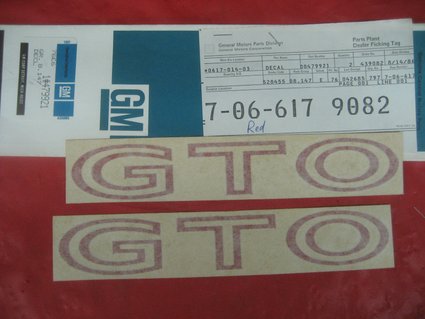 NOS 1970-72 Pontiac GTO RED Decals.