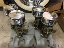 Nos manifold and 4 nos 97s with air cleaners . Nos never used rare hot setup . Small olds v8 . 1200.00 plus shipping . 
