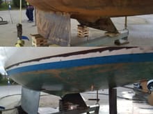 Some pics from this weeks blasting project, a 28 foot yacht!
All metal work stripped back completely and any rust removed, but the hull was fibreglass so we had to be careful taking the anti fouling and paintwork off, without damaging the fibreglasses gel coating