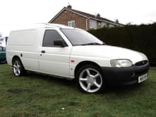 51 reg Escort van.
104,000 Miles.
Saph Cosworth 4x4 front calipers with 2wd Cosworth 283mm discs on the front.
16&quot;Mondeo Zetec alloys with 195/50/16 tyres.
Totally standard 1.8d Endura-de engine. 
It is my work van so no lowering going on here haha!