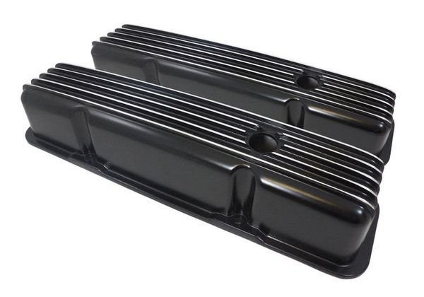 SBC 283-400 Black Finned Aluminum Valve Covers  for Sale $89 