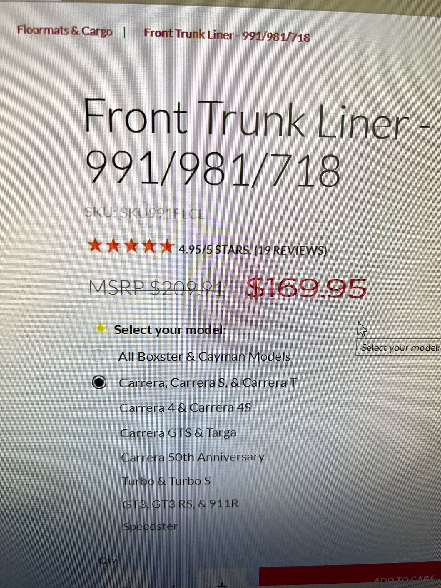 Interior/Upholstery - Front Trunker Liner for 991 - Used - 2013 to 2016 Porsche 911 - Clarksburg, MD 20871, United States