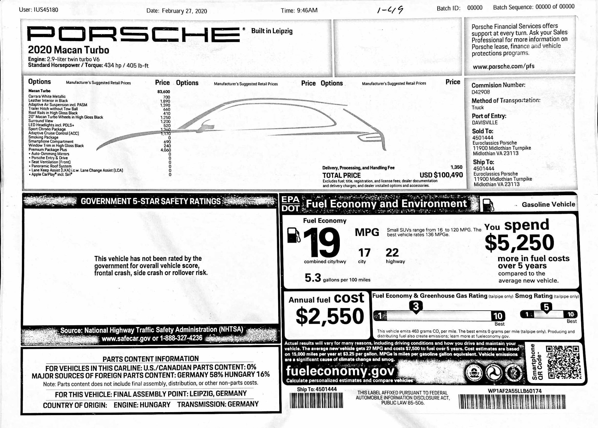 Расшифровка vin porsche