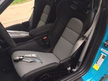 P1Designs.com - Black/White Houndstooth seat inserts in GT3 with seat pan harness cut-out