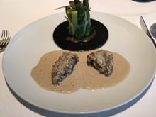 Le Benaton appetizer. Morel mushrooms. Wife says they're rare. Never heard of them before.