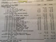 At the bottom here.  This is also when they did the timing belt and water pump.  I do also find it somewhat amusing they used a rebuilt water pump, maybe the owner was in a tough spot.  The rest of the receipts all appear to fall into the "cost is no object" category.  -- which btw is pretty interesting... that an actual main dealer would weld pipes and not just replace with new - wow - actually I like it, just doesn't seem to be what any dealers do anymore.