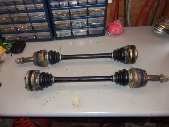 Refurbished CV axles. Disassembled, cleaned, inspected, lubricated, and reasealed.