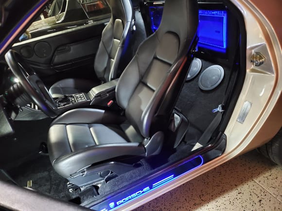 Crazy stereo instead of a back seat, 991 sport seats, and illuminated door sills