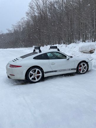 After skiing with the parking lot empty and 2 inches of snow I did some skid pad training. 