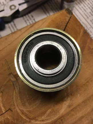 Following Stan’s great advice I heated the ring and froze the bearing. I put a thin layer of STP on both parts and it was easy to drive the bearing in square. I also re used the original sleeve inside the inner race.