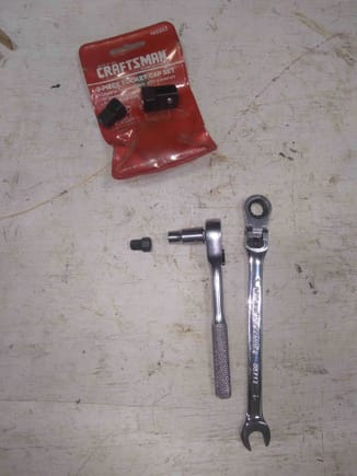 You will also want to use a 1/4 ratchet, 1/4 socket cap, and a ratcheting closed end wrench that matches the socket cap.