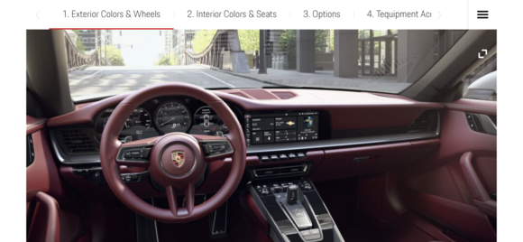 Bordeaux red dipped interior- I like the red leather steering wheel - the black dash seems stark to me and with the all red you get the chalk stitching essentially for free.
