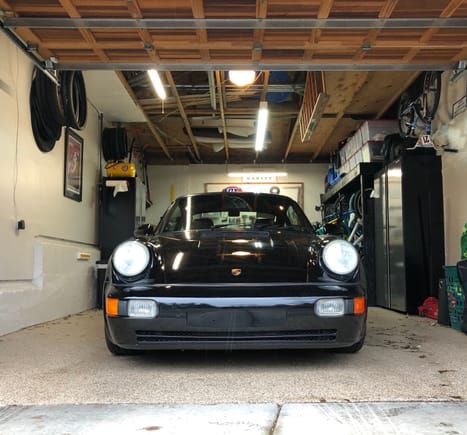 Happy in the garage